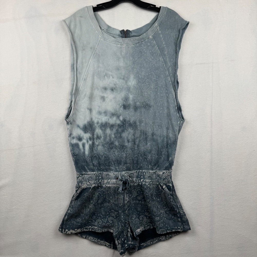 Pam & Gela Romper Size S Blue Paisley Tie Dye Sleeveless Jumpsuit Made‎ in USA